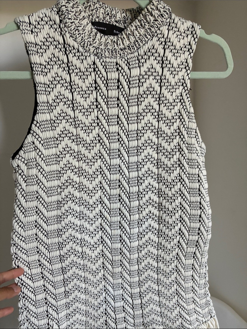 Proenza Schouler Black & Ivory Chevron Fringe Sleeveless Tunic - Picture 3 of 6